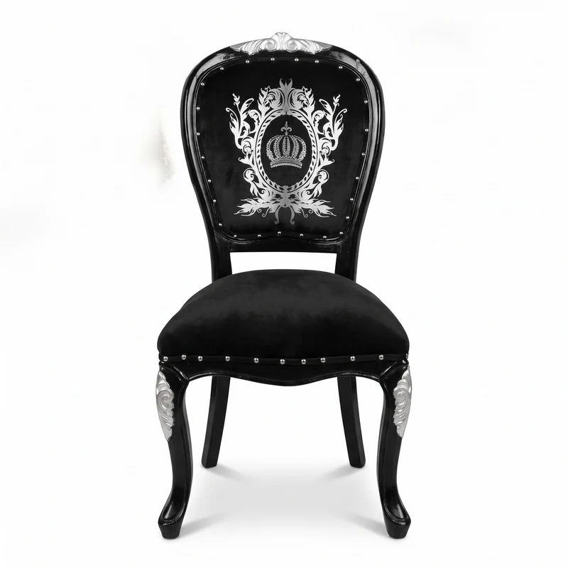 Casa Padrino Luxus Barock Esszimmerstuhl Pompöös von Harald Glööckler Schwarz / Silber 54 x 53 x 108 cm