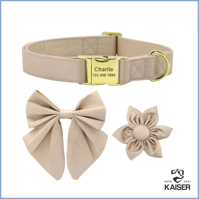 Personalisiertes Hundehalsband mit abnehmbaren Fliege und Blume