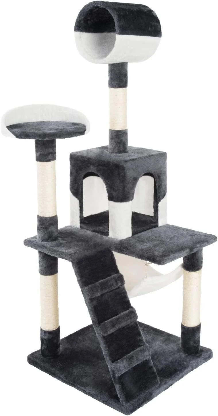 PCT3002 Katzen Kratzbaum 133cm/H Stabiler Kletterbaum Spielbaum mit Extra-Soft Plüsch und Höhle Hängematte Röhre