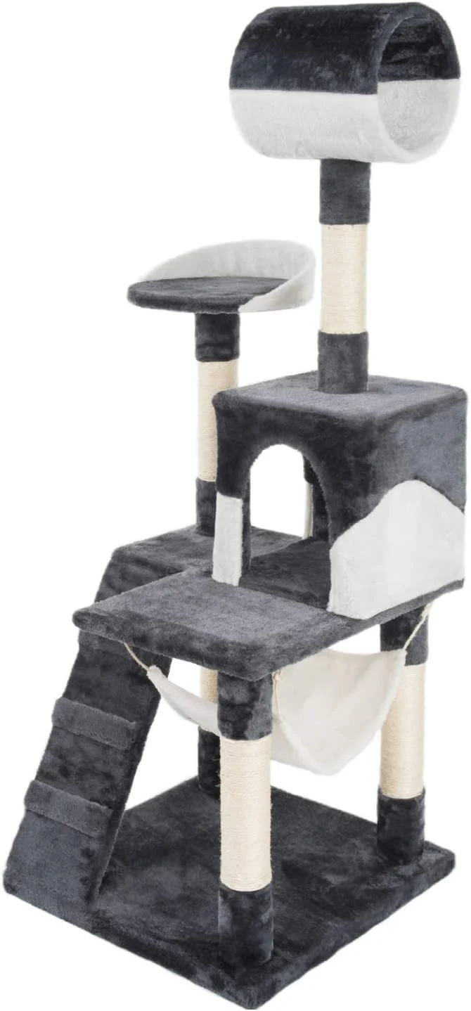PCT3002 Katzen Kratzbaum 133cm/H Stabiler Kletterbaum Spielbaum mit Extra-Soft Plüsch und Höhle Hängematte Röhre