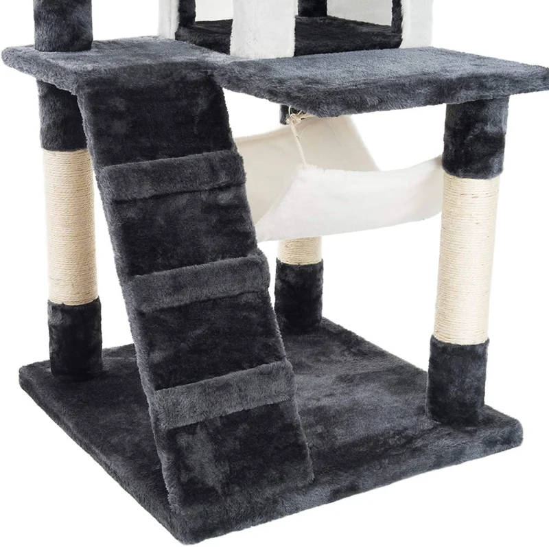 PCT3002 Katzen Kratzbaum 133cm/H Stabiler Kletterbaum Spielbaum mit Extra-Soft Plüsch und Höhle Hängematte Röhre