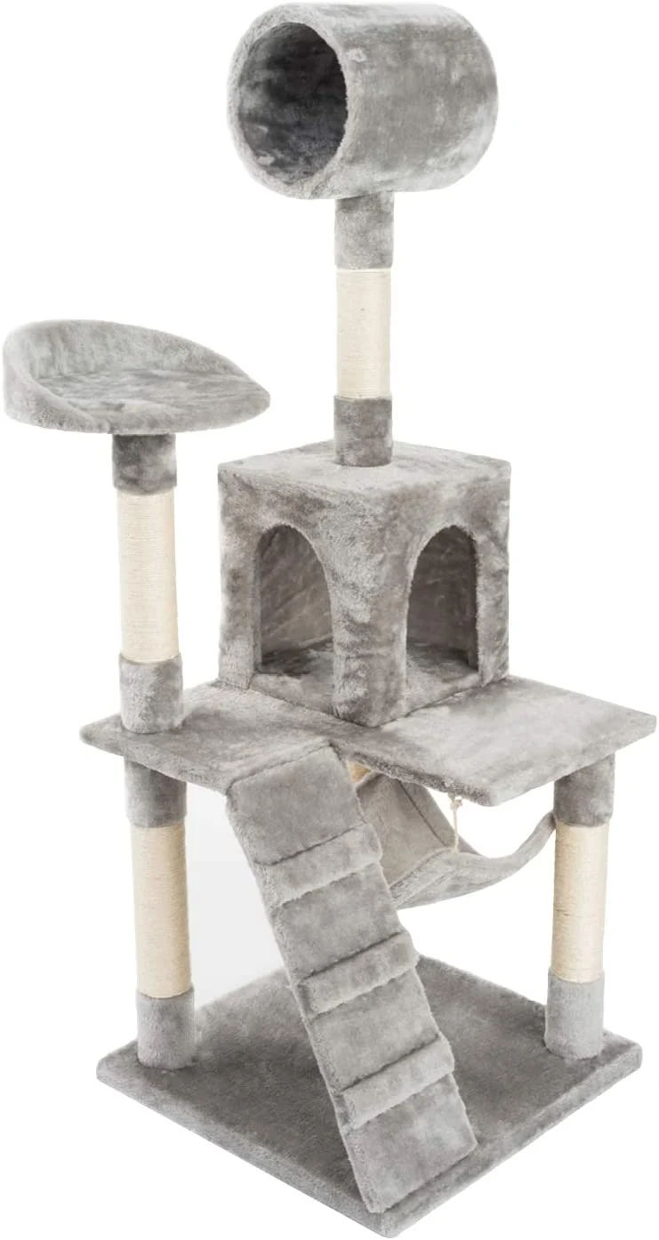 PCT3002 Katzen Kratzbaum 133cm/H Stabiler Kletterbaum Spielbaum mit Extra-Soft Plüsch und Höhle Hängematte Röhre
