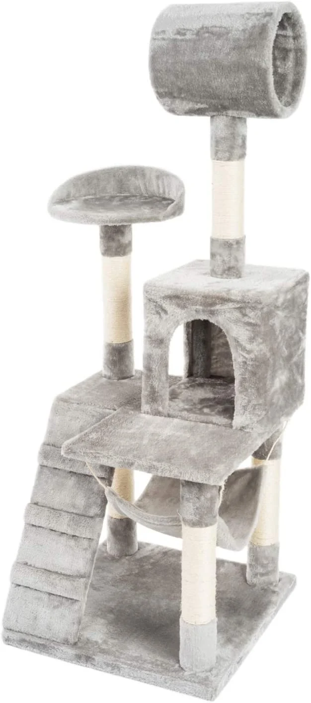 PCT3002 Katzen Kratzbaum 133cm/H Stabiler Kletterbaum Spielbaum mit Extra-Soft Plüsch und Höhle Hängematte Röhre