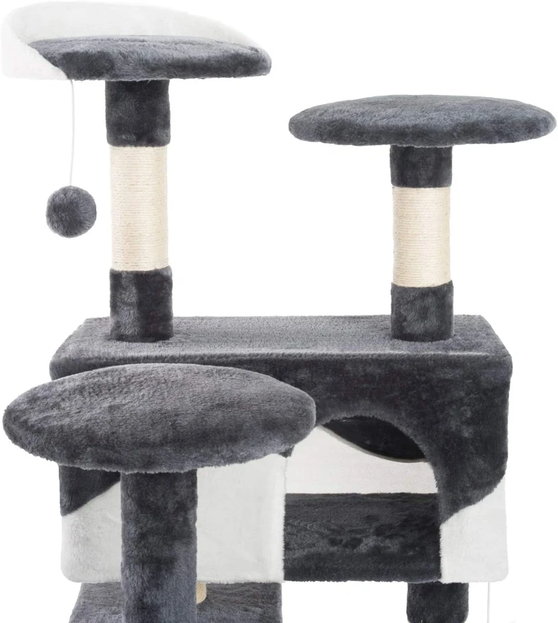 PCT3001 Katzen Kratzbaum 130cm/H Kletterbaum Extra-Soft-Plüsch Spielbaum mit Höhlen Spielbällen und vielen Plattformen
