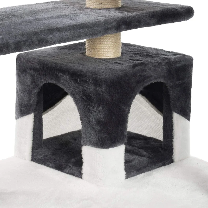 PCT3001 Katzen Kratzbaum 130cm/H Kletterbaum Extra-Soft-Plüsch Spielbaum mit Höhlen Spielbällen und vielen Plattformen