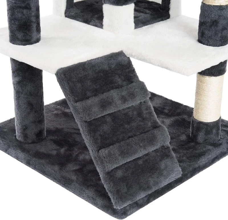 PCT3001 Katzen Kratzbaum 130cm/H Kletterbaum Extra-Soft-Plüsch Spielbaum mit Höhlen Spielbällen und vielen Plattformen