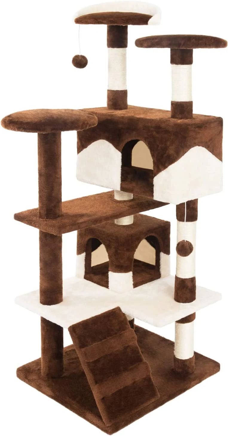 PCT3001 Katzen Kratzbaum 130cm/H Kletterbaum Extra-Soft-Plüsch Spielbaum mit Höhlen Spielbällen und vielen Plattformen