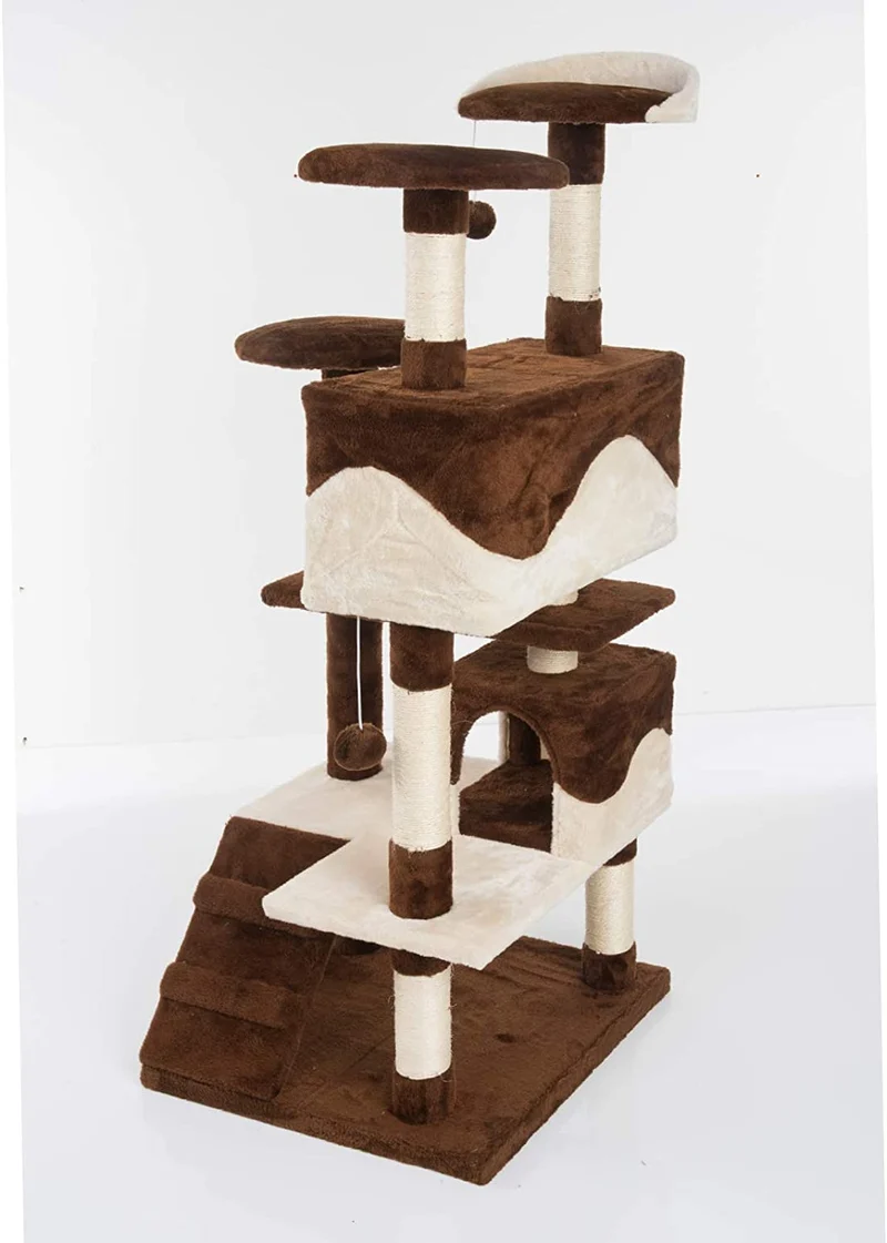 PCT3001 Katzen Kratzbaum 130cm/H Kletterbaum Extra-Soft-Plüsch Spielbaum mit Höhlen Spielbällen und vielen Plattformen