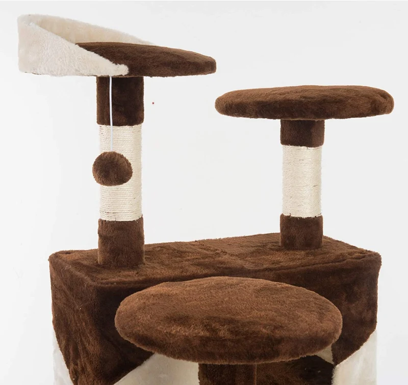 PCT3001 Katzen Kratzbaum 130cm/H Kletterbaum Extra-Soft-Plüsch Spielbaum mit Höhlen Spielbällen und vielen Plattformen