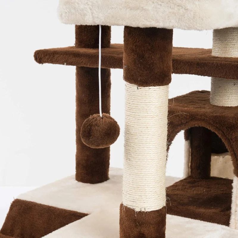PCT3001 Katzen Kratzbaum 130cm/H Kletterbaum Extra-Soft-Plüsch Spielbaum mit Höhlen Spielbällen und vielen Plattformen