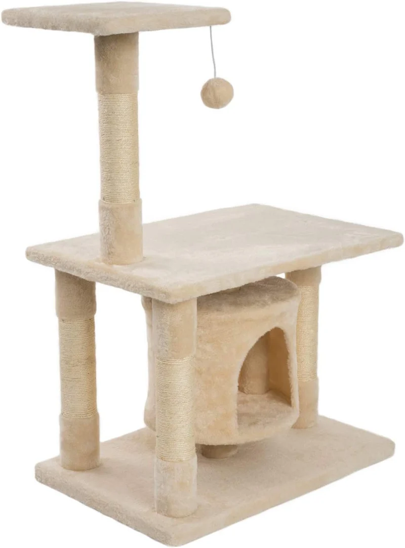 PCT2002 Katzen Kratzbaum H-90cm Kletterbaum Spielbaum mit Höhle Spielball und weicher Plüsch-Plattform,