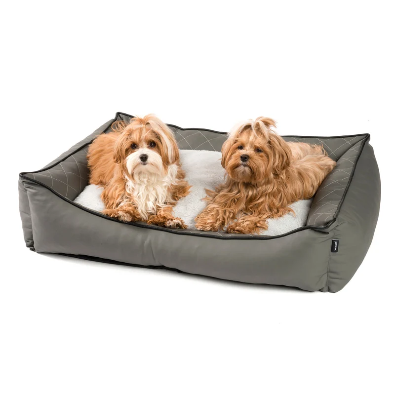 PDB2011 | Orthopädisches Hundebett aus Premium Kunstleder mit Steppnähten und Fellkissen, abwischbar