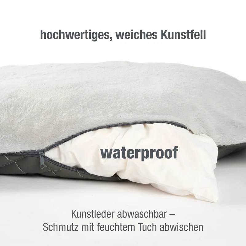 PDB2011 | Orthopädisches Hundebett aus Premium Kunstleder mit Steppnähten und Fellkissen, abwischbar
