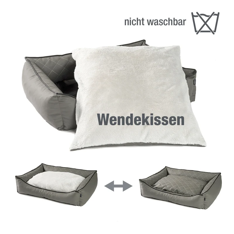 PDB2011 | Orthopädisches Hundebett aus Premium Kunstleder mit Steppnähten und Fellkissen, abwischbar