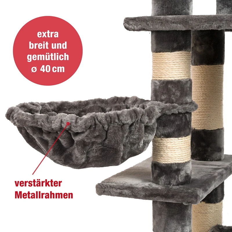 B-Ware: PCT6002, Premium Quality, XXL Premium Kratzbaum Höhe 160 cm, 11cm dicke Stämme, Dicke Bodenplatte, Sehr stabil, Weiches Kuschel-Plüsch, grau braun beige ...
