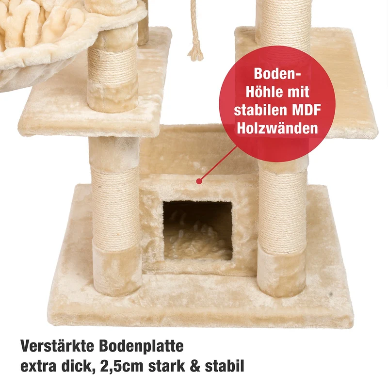 B-Ware: PCT6002, Premium Quality, XXL Premium Kratzbaum Höhe 160 cm, 11cm dicke Stämme, Dicke Bodenplatte, Sehr stabil, Weiches Kuschel-Plüsch, grau braun beige ...