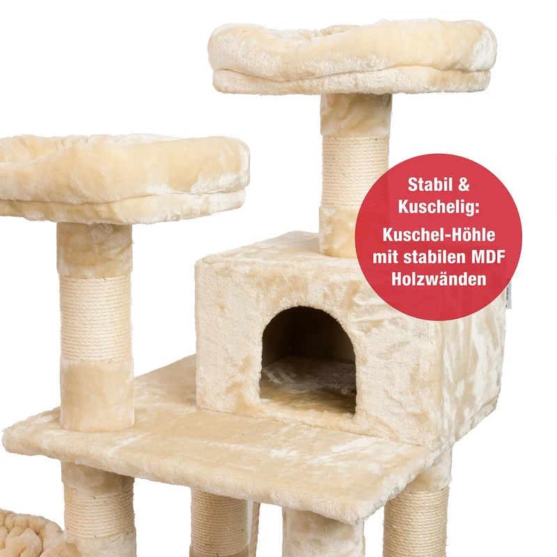 B-Ware: PCT6002, Premium Quality, XXL Premium Kratzbaum Höhe 160 cm, 11cm dicke Stämme, Dicke Bodenplatte, Sehr stabil, Weiches Kuschel-Plüsch, grau braun beige ...