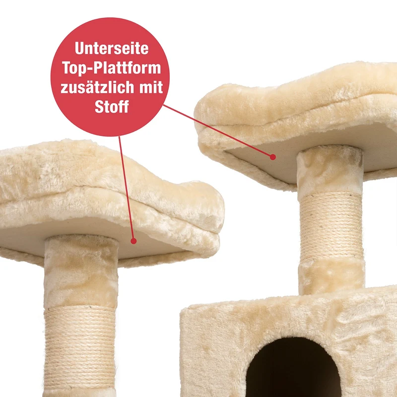 B-Ware: PCT6002, Premium Quality, XXL Premium Kratzbaum Höhe 160 cm, 11cm dicke Stämme, Dicke Bodenplatte, Sehr stabil, Weiches Kuschel-Plüsch, grau braun beige ...