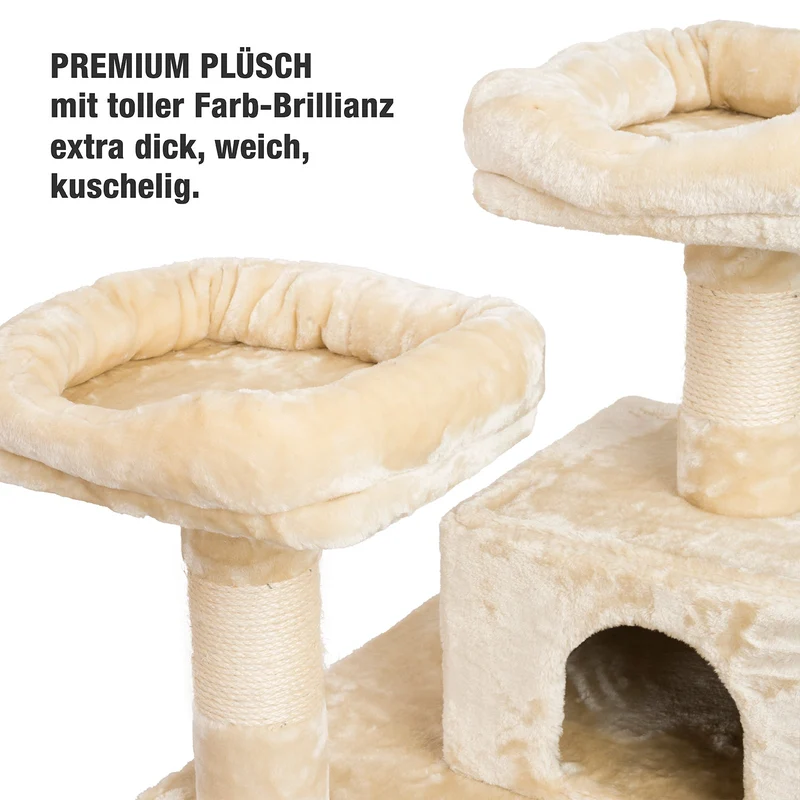 B-Ware: PCT6002, Premium Quality, XXL Premium Kratzbaum Höhe 160 cm, 11cm dicke Stämme, Dicke Bodenplatte, Sehr stabil, Weiches Kuschel-Plüsch, grau braun beige ...