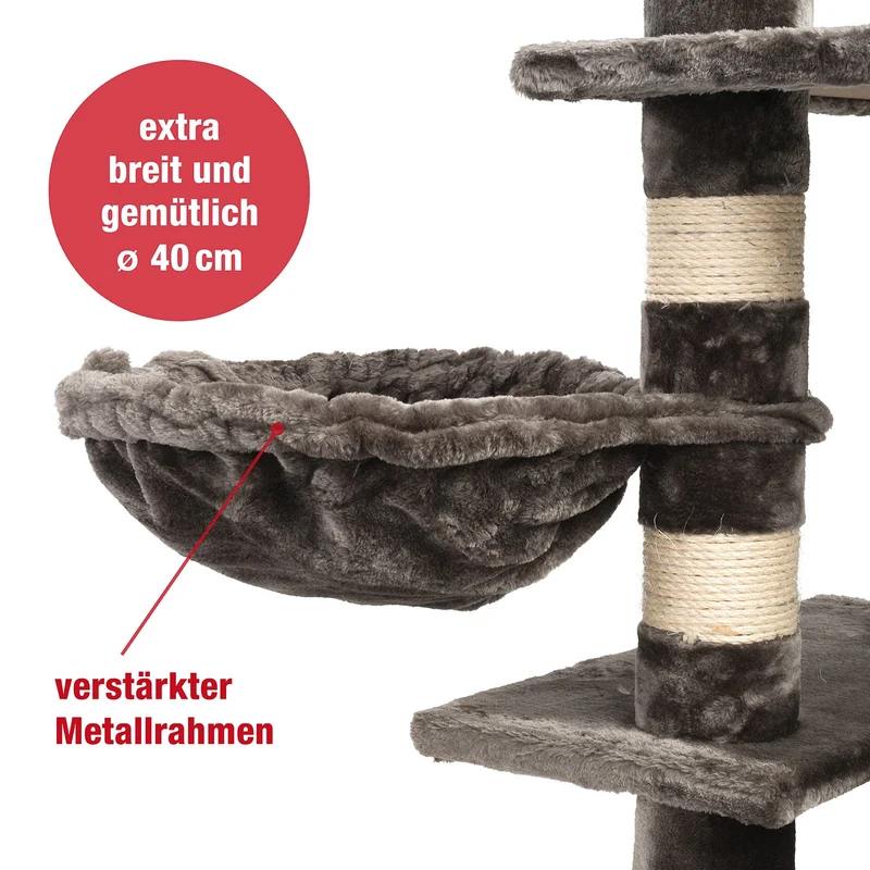B-Ware: PCT6002, Premium Quality, XXL Premium Kratzbaum Höhe 160 cm, 11cm dicke Stämme, Dicke Bodenplatte, Sehr stabil, Weiches Kuschel-Plüsch, grau braun beige ...