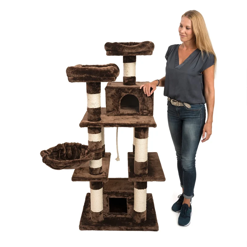B-Ware: PCT6002, Premium Quality, XXL Premium Kratzbaum Höhe 160 cm, 11cm dicke Stämme, Dicke Bodenplatte, Sehr stabil, Weiches Kuschel-Plüsch, grau braun beige ...