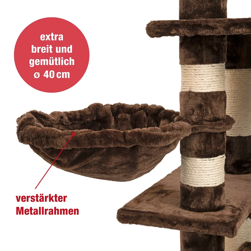B-Ware: PCT6002, Premium Quality, XXL Premium Kratzbaum Höhe 160 cm, 11cm dicke Stämme, Dicke Bodenplatte, Sehr stabil, Weiches Kuschel-Plüsch, grau braun beige ...