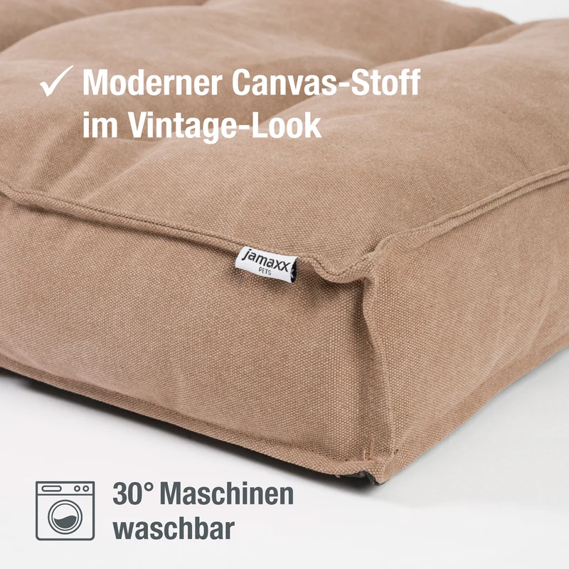PDB1086, Hundekissen mit Vintage Canvas Bezug, Weiche Komfort-Füllung, Hundebett waschbar, Hundematte in M/L dunkelgrau braun ...