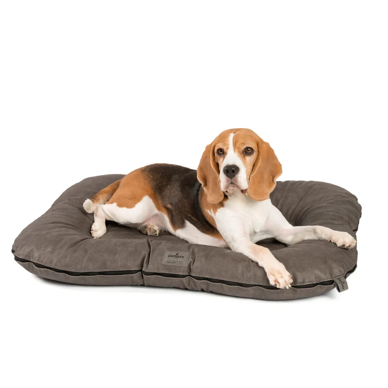 PDB1020 LUXURY, Premium Hunde-Matte, Deluxe Kunstleder, Hundekissen orthopädisch ★ Memory Foam, M+L, grau schwarz braun