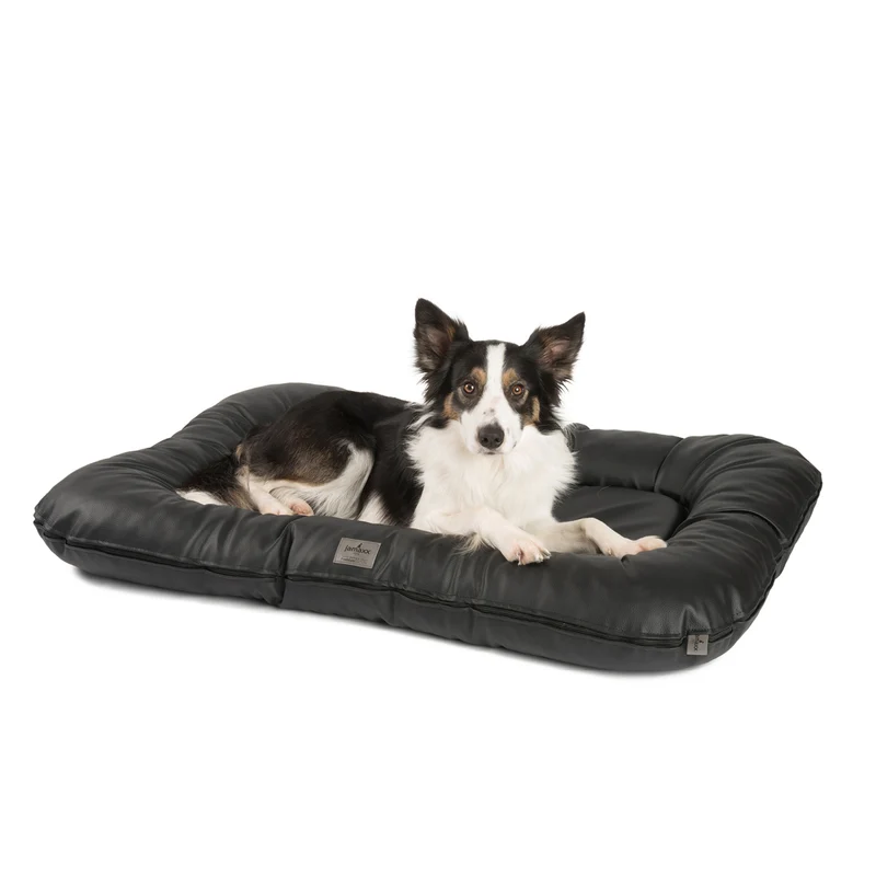 PDB1020 LUXURY, Premium Hunde-Matte, Deluxe Kunstleder, Hundekissen orthopädisch ★ Memory Foam, M+L, grau schwarz braun