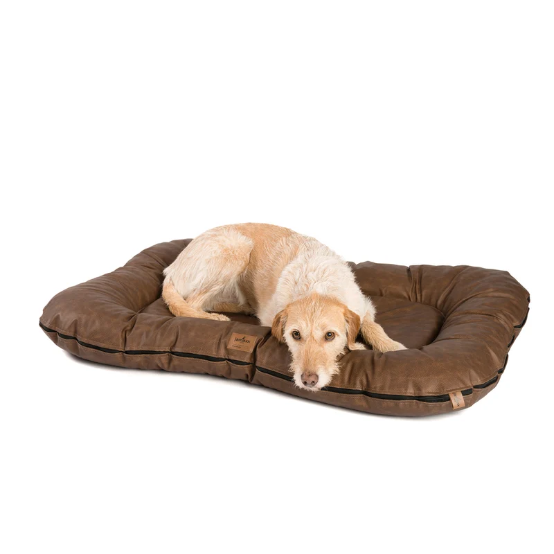 PDB1020 LUXURY, Premium Hunde-Matte, Deluxe Kunstleder, Hundekissen orthopädisch ★ Memory Foam, M+L, grau schwarz braun