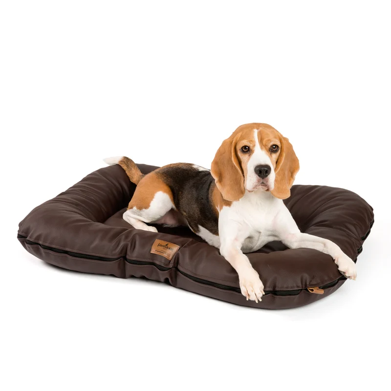 PDB1020 LUXURY, Premium Hunde-Matte, Deluxe Kunstleder, Hundekissen orthopädisch ★ Memory Foam, M+L, grau schwarz braun