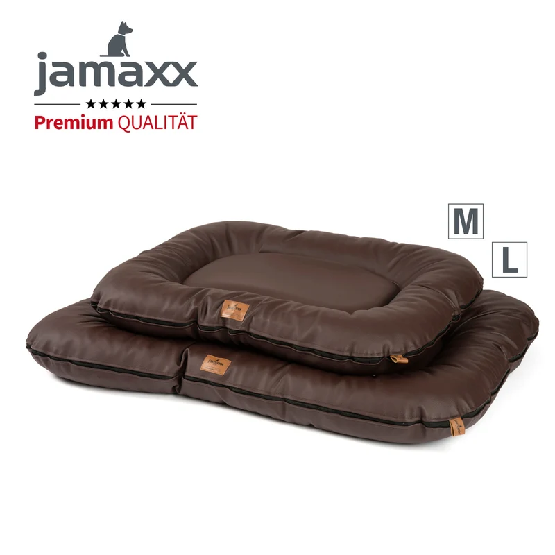 PDB1020 LUXURY, Premium Hunde-Matte, Deluxe Kunstleder, Hundekissen orthopädisch ★ Memory Foam, M+L, grau schwarz braun