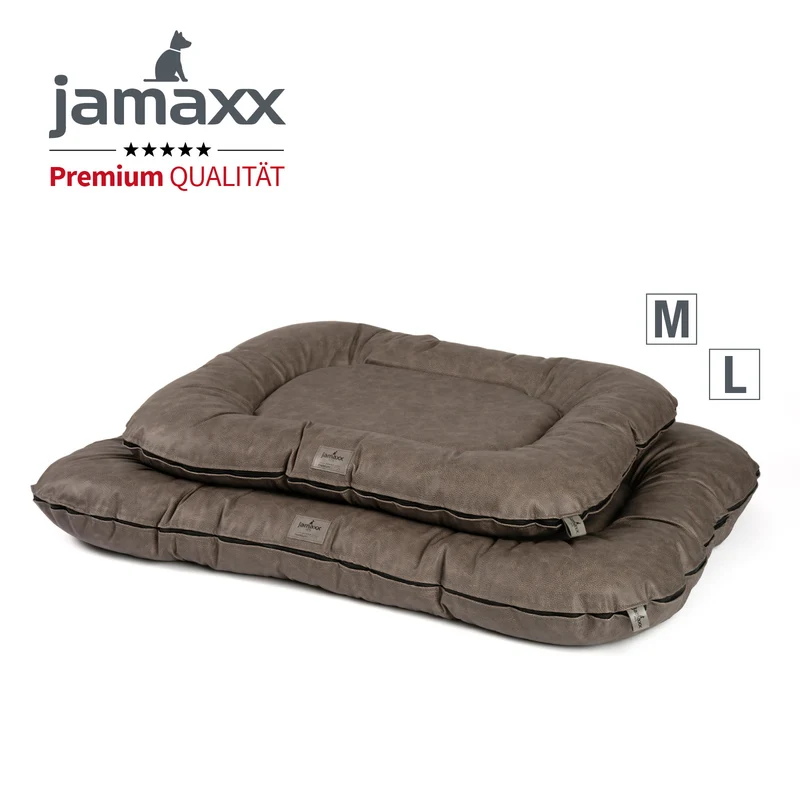 PDB1020 LUXURY, Premium Hunde-Matte, Deluxe Kunstleder, Hundekissen orthopädisch ★ Memory Foam, M+L, grau schwarz braun