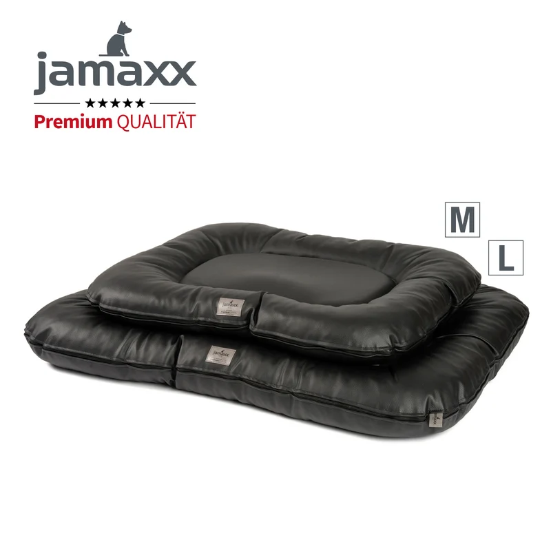PDB1020 LUXURY, Premium Hunde-Matte, Deluxe Kunstleder, Hundekissen orthopädisch ★ Memory Foam, M+L, grau schwarz braun