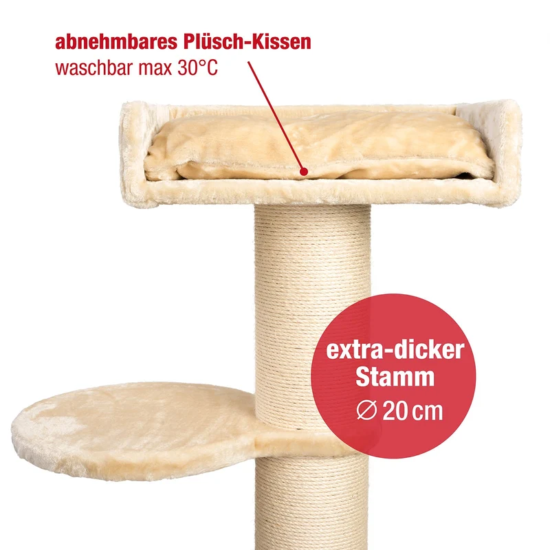 B-Ware: PCT6001, Premium XL Kratzbaum Katzenkratzbaum groß H 155cm, Stabiler Kletterbaum mit 20 cm dicker Stamm & 4cm starke Bodenplatte, Katzenbaum mit weichem Kuschel Plüsch, braun grau ...
