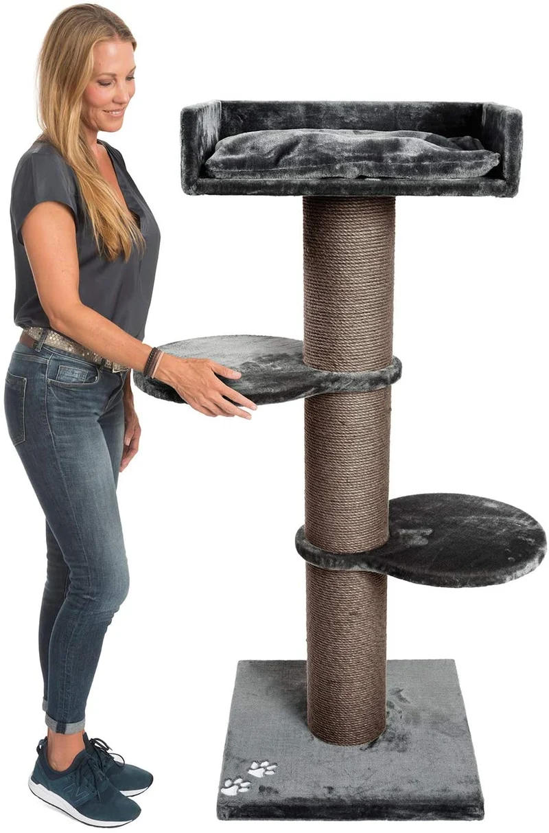 B-Ware: PCT6001, Premium XL Kratzbaum Katzenkratzbaum groß H 155cm, Stabiler Kletterbaum mit 20 cm dicker Stamm & 4cm starke Bodenplatte, Katzenbaum mit weichem Kuschel Plüsch, braun grau ...