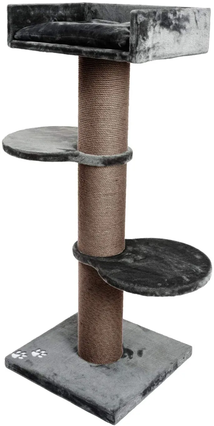 B-Ware: PCT6001, Premium XL Kratzbaum Katzenkratzbaum groß H 155cm, Stabiler Kletterbaum mit 20 cm dicker Stamm & 4cm starke Bodenplatte, Katzenbaum mit weichem Kuschel Plüsch, braun grau ...