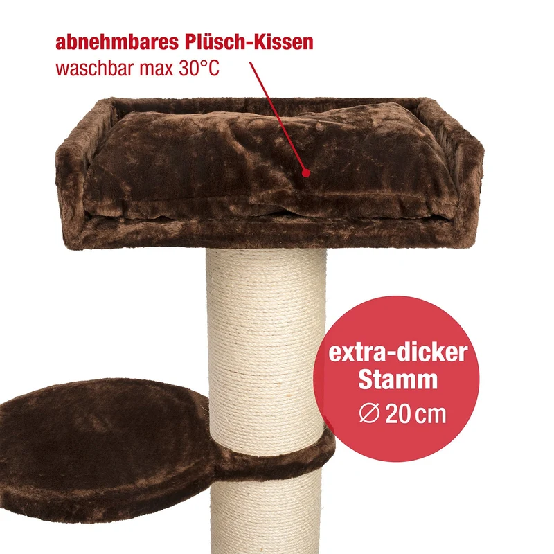 B-Ware: PCT6001, Premium XL Kratzbaum Katzenkratzbaum groß H 155cm, Stabiler Kletterbaum mit 20 cm dicker Stamm & 4cm starke Bodenplatte, Katzenbaum mit weichem Kuschel Plüsch, braun grau ...