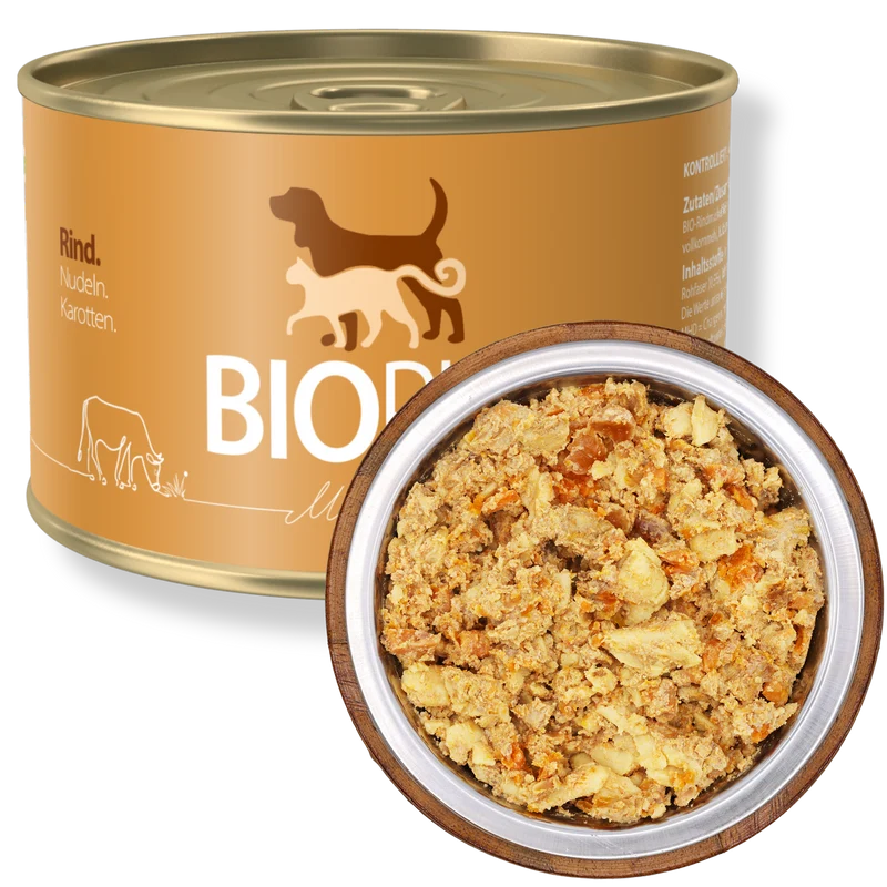 Bio-Alleinfutter - Rind, Nudeln & Karotten für Hunde