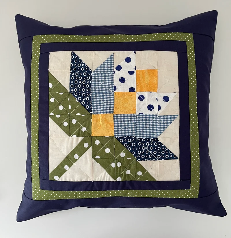 Patchwork Kissenhülle, Landhausstil Kissenbezug, blau/grün/gelb 40x40cm