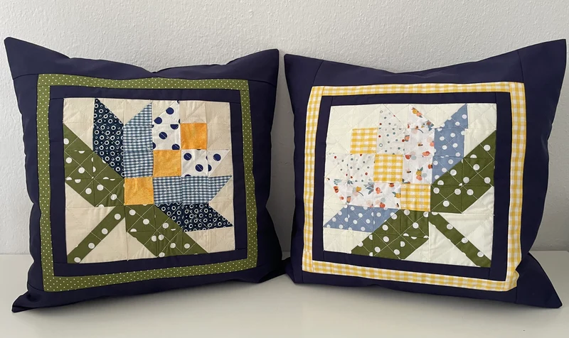 Patchwork Kissenhülle, Landhausstil Kissenbezug, blau/grün/gelb 40x40cm