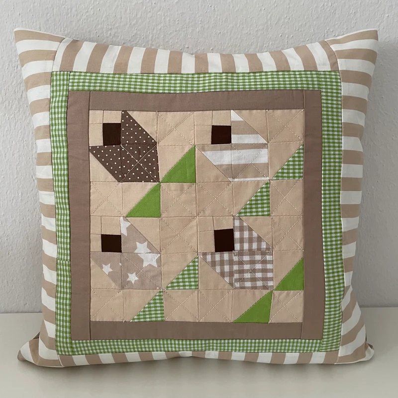 Patchwork Kissenhülle, Landhausstil Kissenbezug, beige/grün 40x40cm