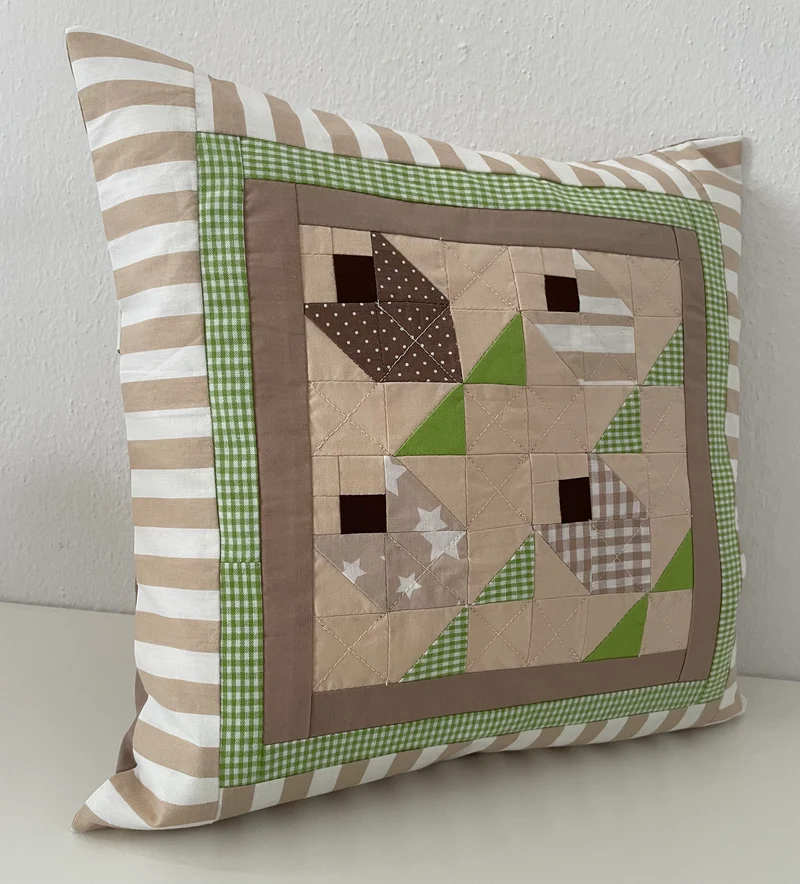 Patchwork Kissenhülle, Landhausstil Kissenbezug, beige/grün 40x40cm