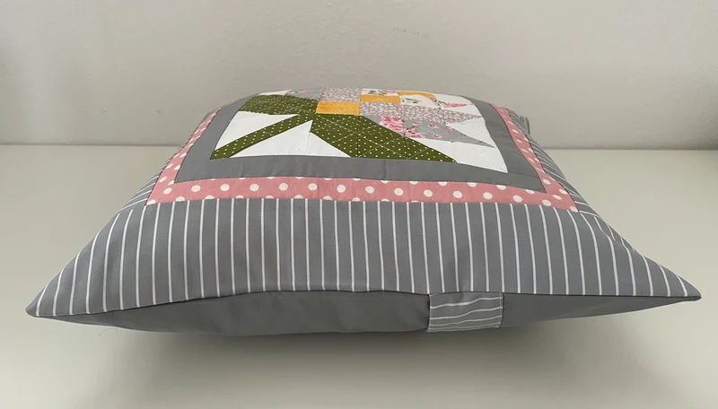 Patchwork Kissenhülle, Landhausstil Kissenbezug, grau/rosa/grün 40x40cm