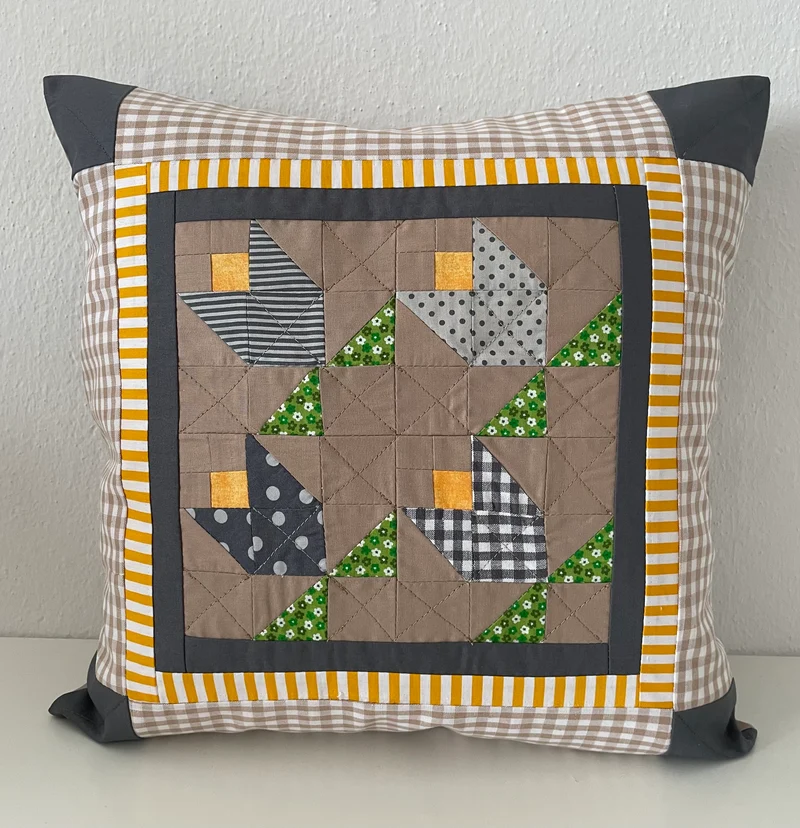 Patchwork Kissenhülle, Landhausstil Kissenbezug, braun/gelb/grün/beige/grau 40x40cm