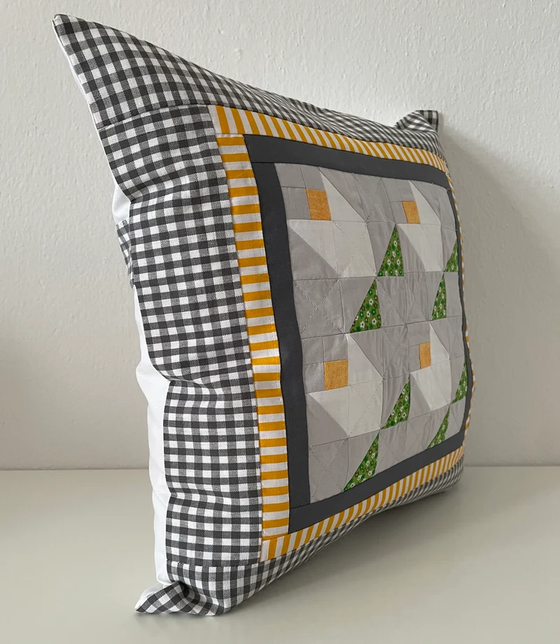 Patchwork Kissenhülle, Landhausstil Kissenbezug, grau/gelb/grün/weiß 40x40cm