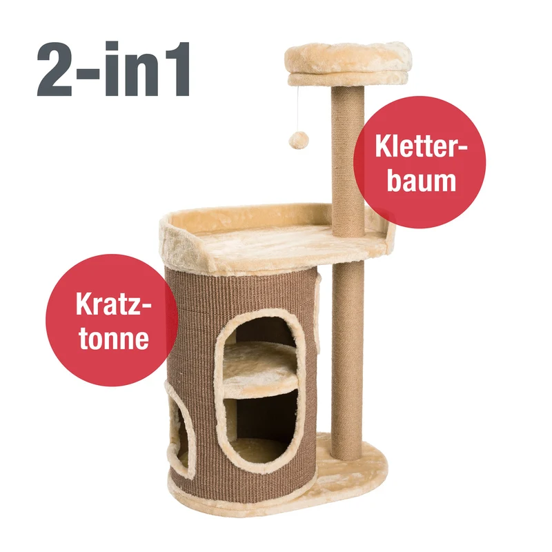 PCT6007 - JAMAXX 2-in-1 Kratzbaum mit integrierter Kratztonne (mit Sisal bezogen), H 115cm, Stabil, Weich, Kuschelig