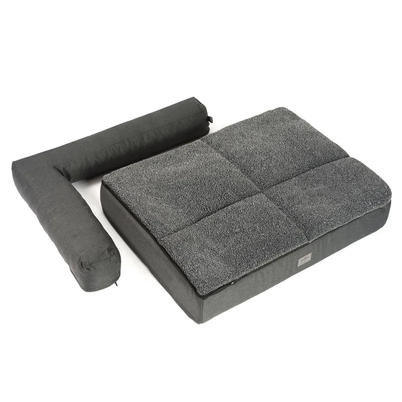 B-Ware: PDB3015, Premium 4-in-1 Hundesofa, ergonomisches Hundebett, abnehmbare Polster, Winter Wechselbezug, Waschbar, Orthopädische Hundematte ★ Memory Foam Matratze, M+L, braun & dunkelgrau