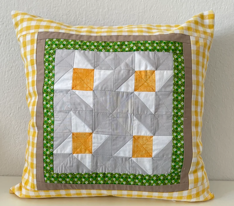 Patchwork Kissenhülle, Landhausstil Kissenbezug, grau/gelb/grün/beige 40x40cm