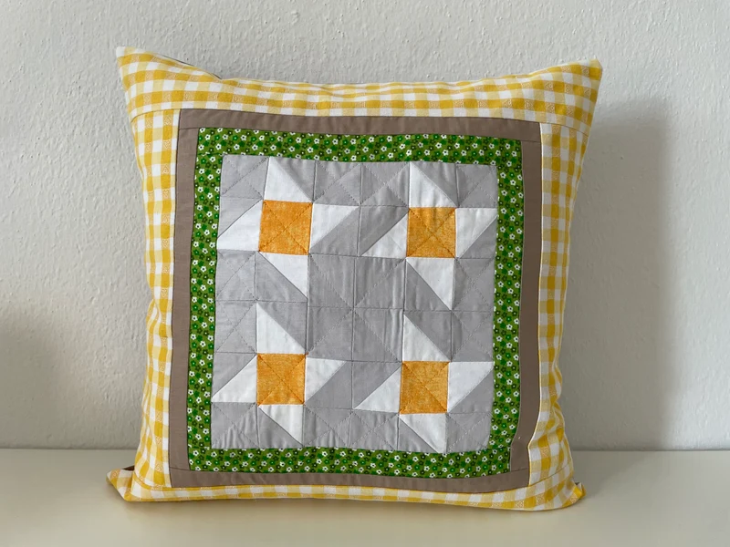 Patchwork Kissenhülle, Landhausstil Kissenbezug, grau/gelb/grün/beige 40x40cm